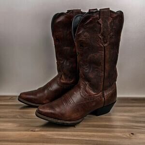 Justin Boots Girls 7 Leather Brown Cowboy Boots pointed toe low heel western
